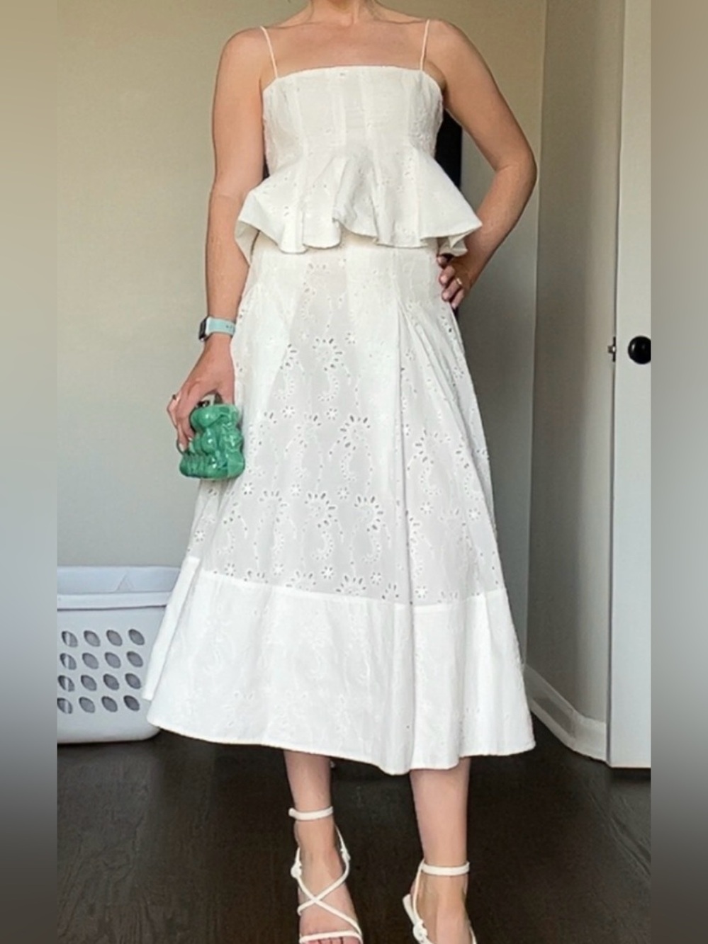 Zara ZW collection white embroidered skirt set